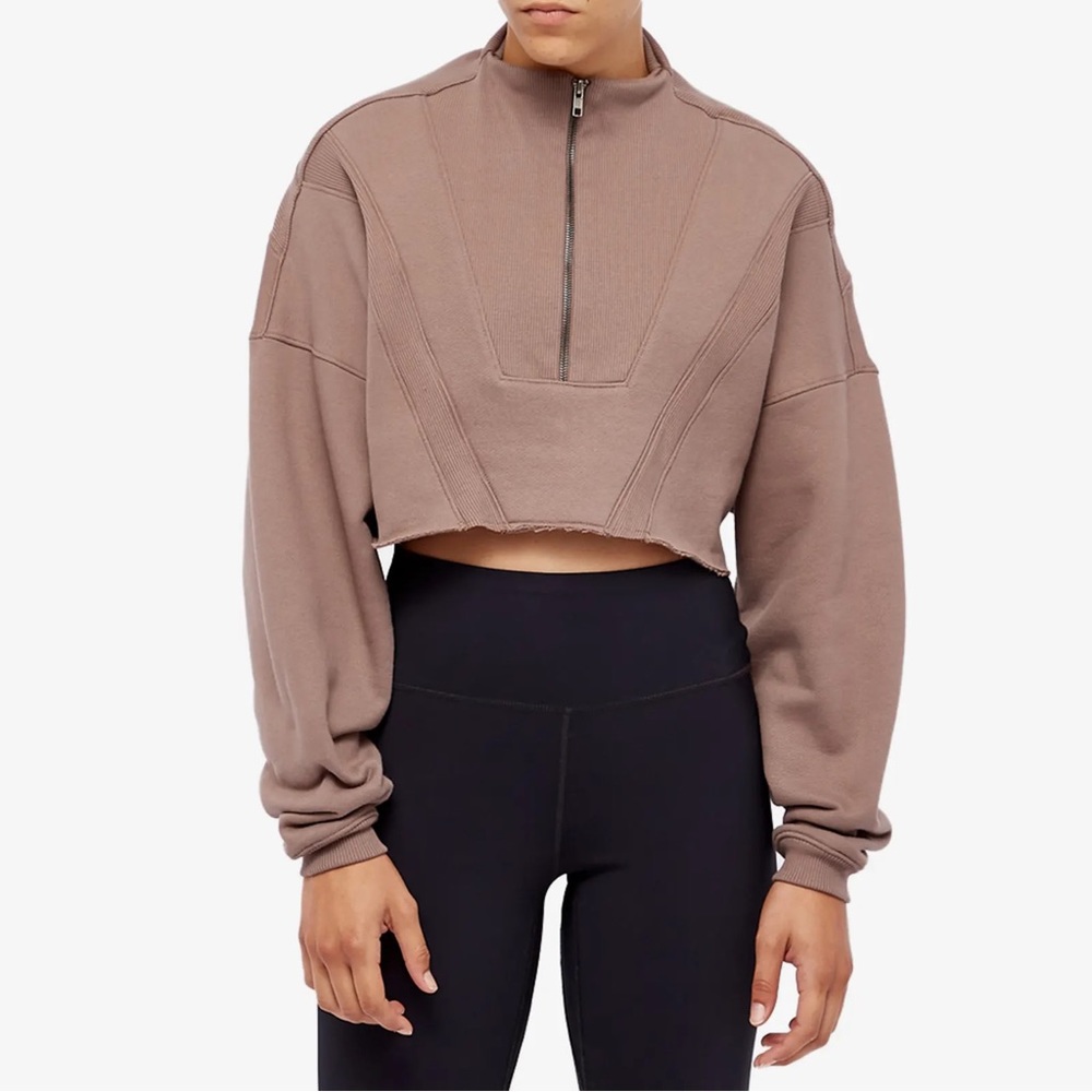 JOAH BROWN HALF ZIP CROP SWEATshirt PEPPERCORN medium large - Picture 4 of 10